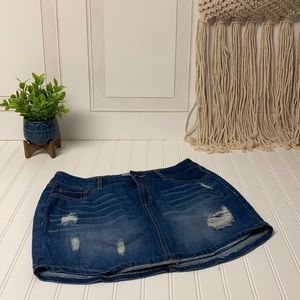 Refuge Distressed Dark Wash Mini Skirt